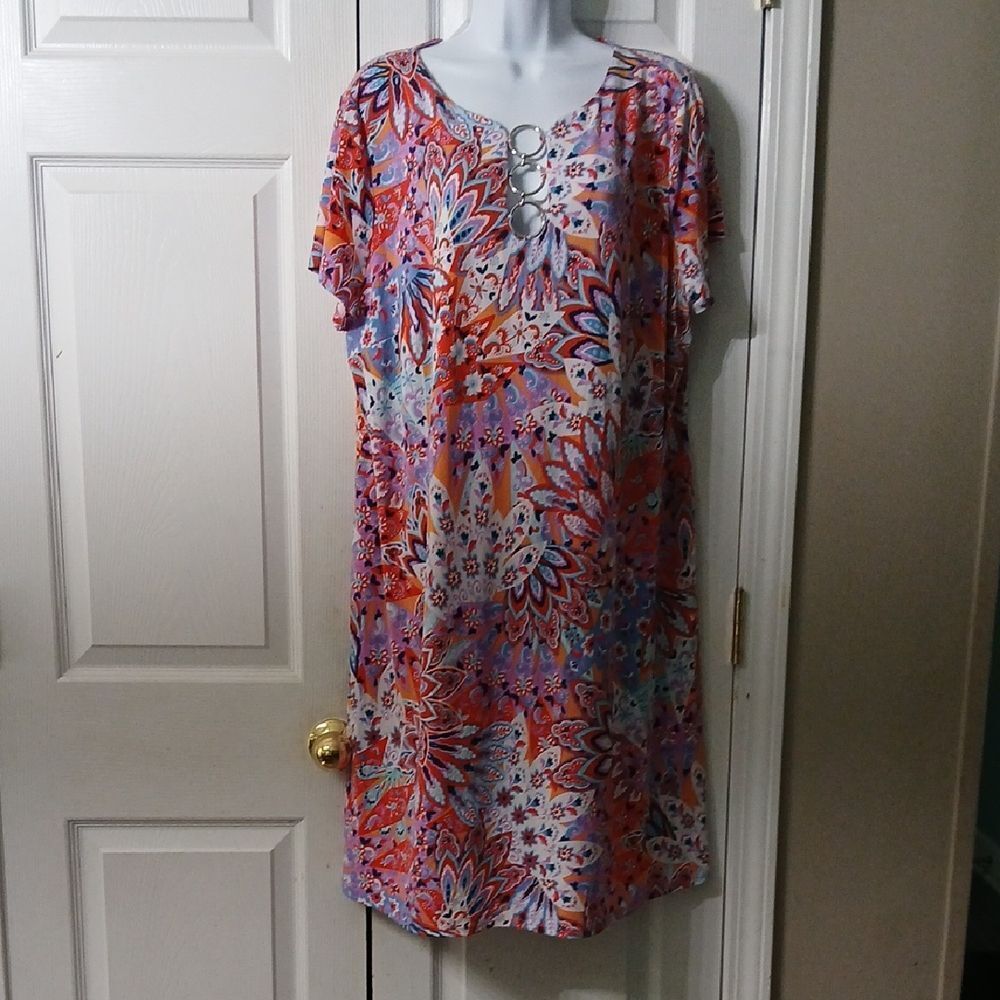 Ivy Lane multicolor silver hardware short sleeve dress Sz 2X NWOT